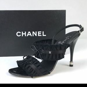 Authentic Chanel black CC logo sandals